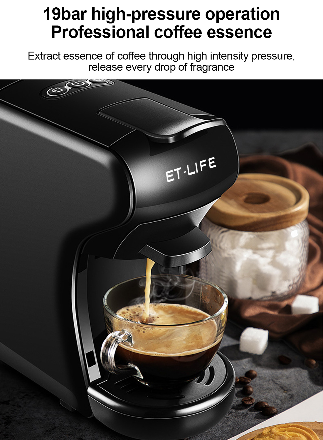 19Bar 5-in-1 Multiple Capsule Espresso Coffee Machine for Nespresso/Dolce Gusto/K-CUP/ESE Pod/Coffee Powder 600ml 1450W ST-504 Black