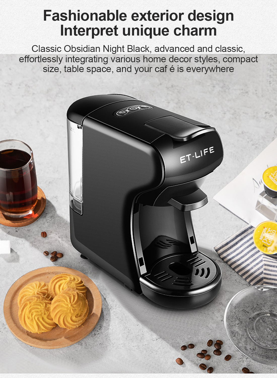 19Bar 5-in-1 Multiple Capsule Espresso Coffee Machine for Nespresso/Dolce Gusto/K-CUP/ESE Pod/Coffee Powder 600ml 1450W ST-504 Black