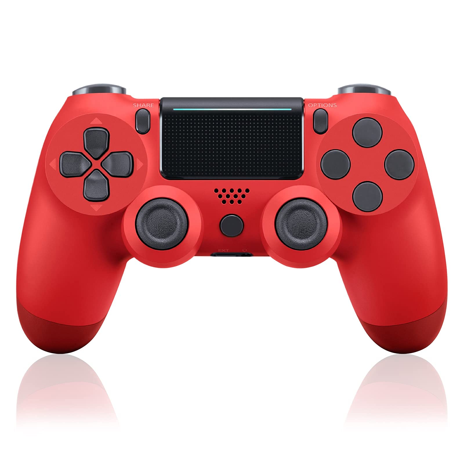 وحدة تحكم ألعاب لاسلكية تعمل بالبلوتوث لأجهزة PS4/Slim/Pro/PC/iOS/Android/Steam مع اهتزاز مزدوج، ومقبس سماعة الرأس باللون الأحمر