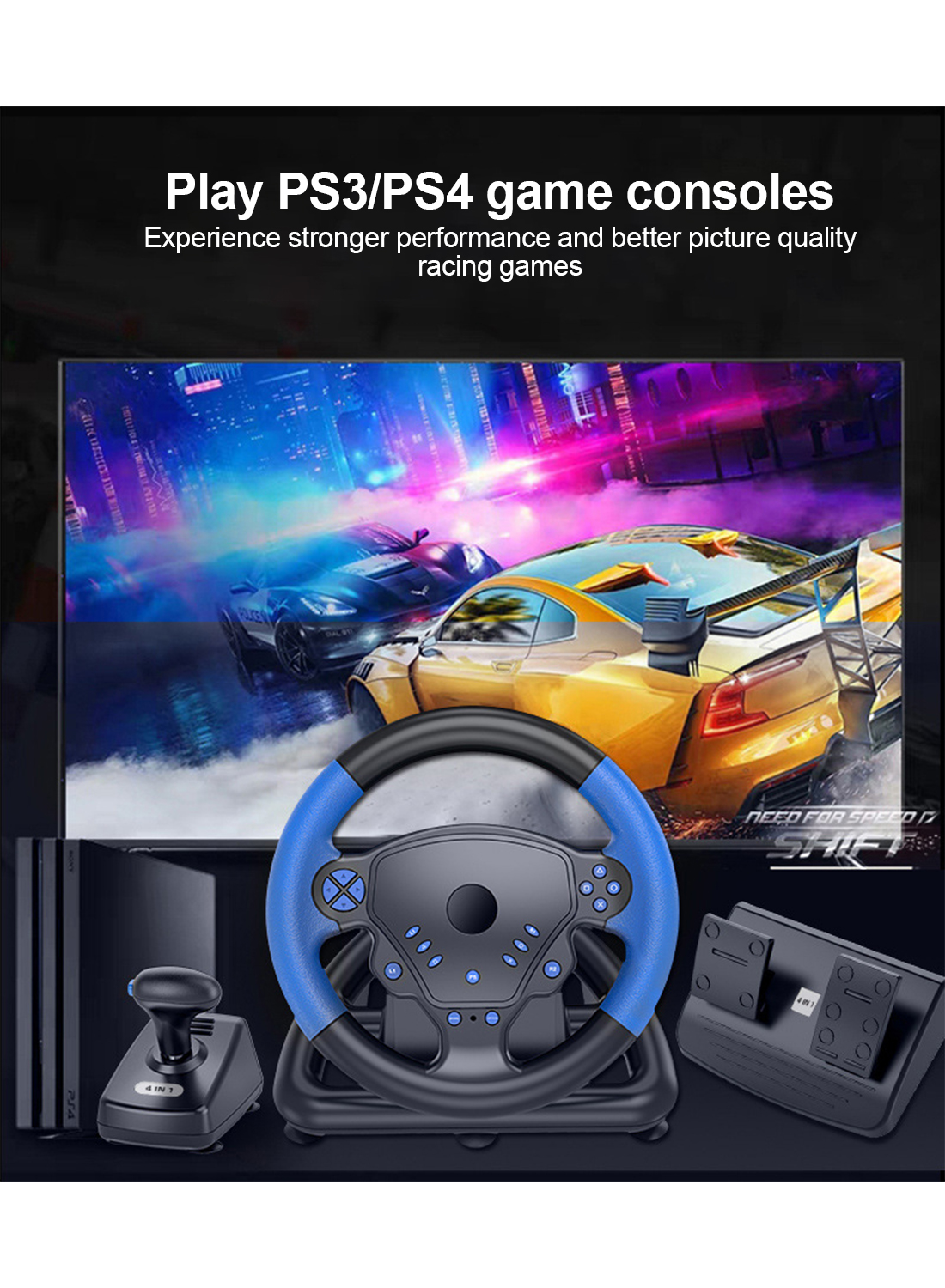 180 درجة لعبة المقود مع دواسة ذراع التروس يدعم السلكية أو بلوتوث اتصال PS4 / PS3 / PC / الروبوت / دائرة الرقابة الداخلية
