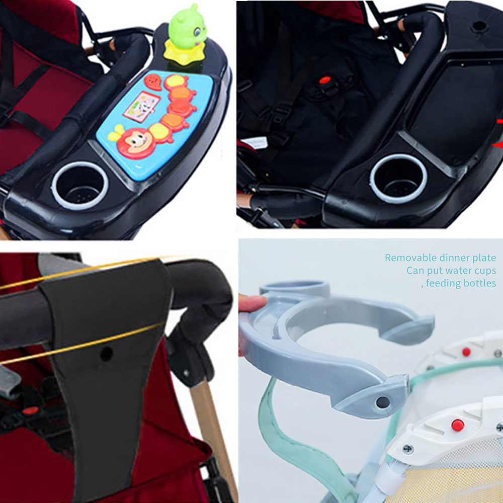 عربة الطفل قد قابل للتعديل في اتجاهين دفع مقبض ، يمكن الجلوس أو الاستلقاء ، كبير سلة النوم ، مع انفصال لوحة المفاتيح الموسيقية