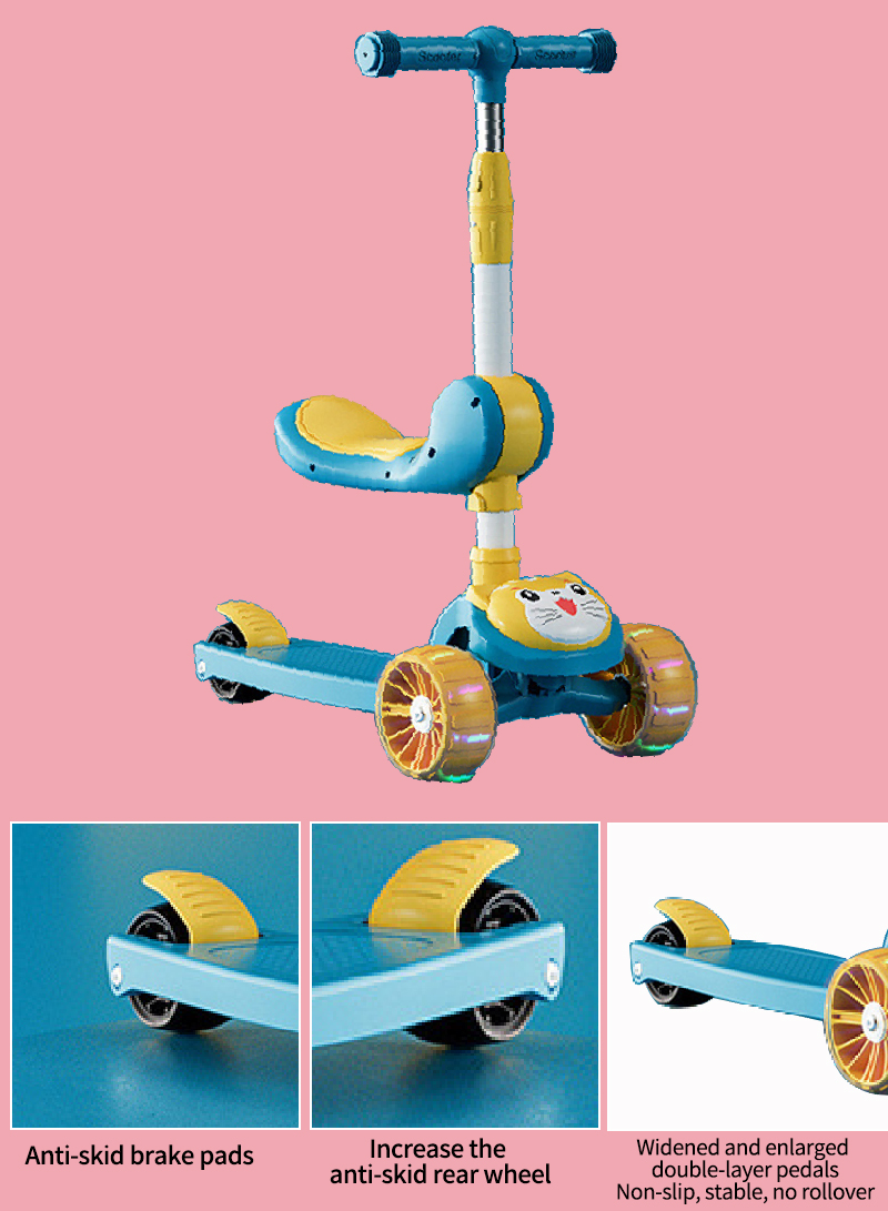 اثنين في واحد سكوتر الطفل يمكن ركوب الصمام عجلة فلاش ، ارتفاع قابل للتعديل للطي سكوتر مقعد قابل للفصل ، الفتيان والفتيات في الهواء الطلق