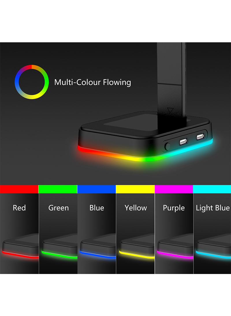 RGB لون مصباح قاعدة لعبة سماعة قاعدة ، مع منفذ USB مزدوج