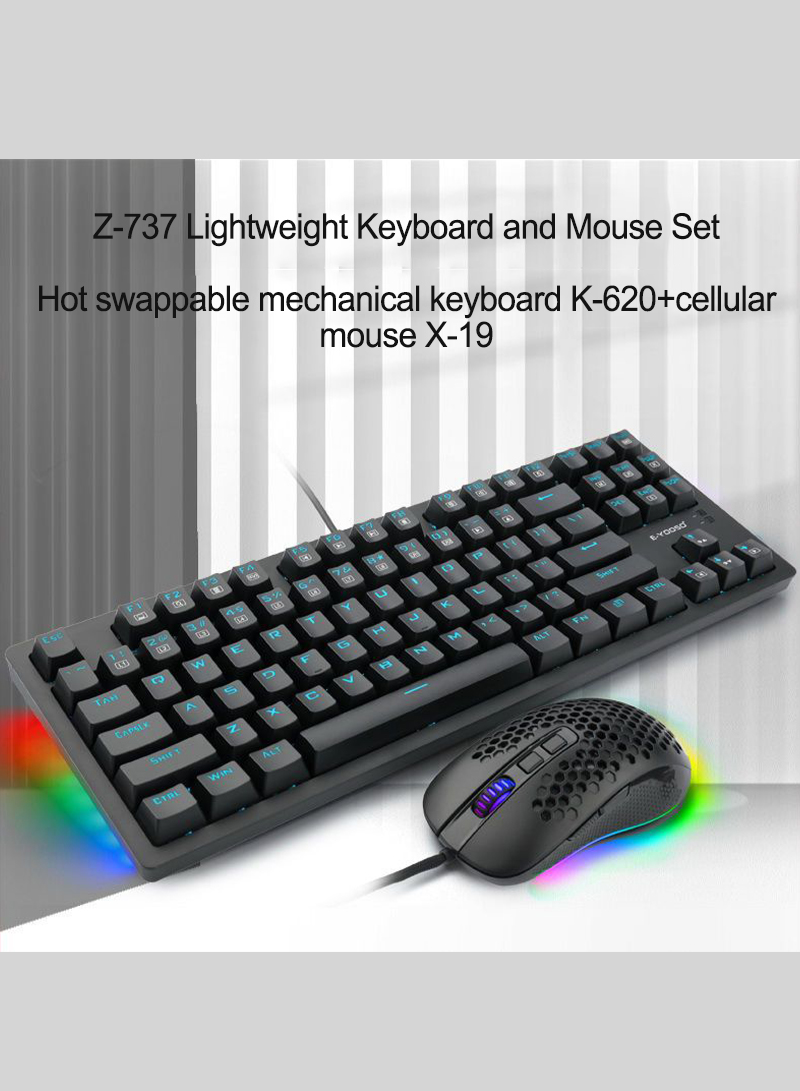 ض - 737 RGB الميكانيكية لعبة لوحة المفاتيح الأسود - الأزرق التبديل ومجموعة الماوس RGB مشية