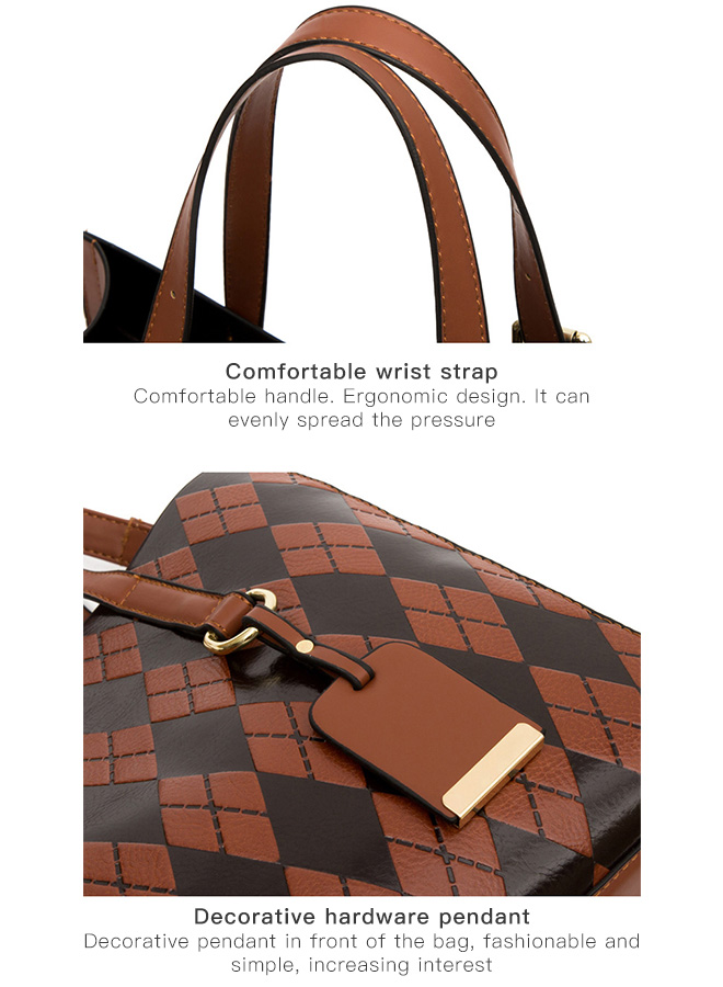 3-Piece Women's Large Capacity Rhombic Lattice Handbag Crossbody Shoulder Bag