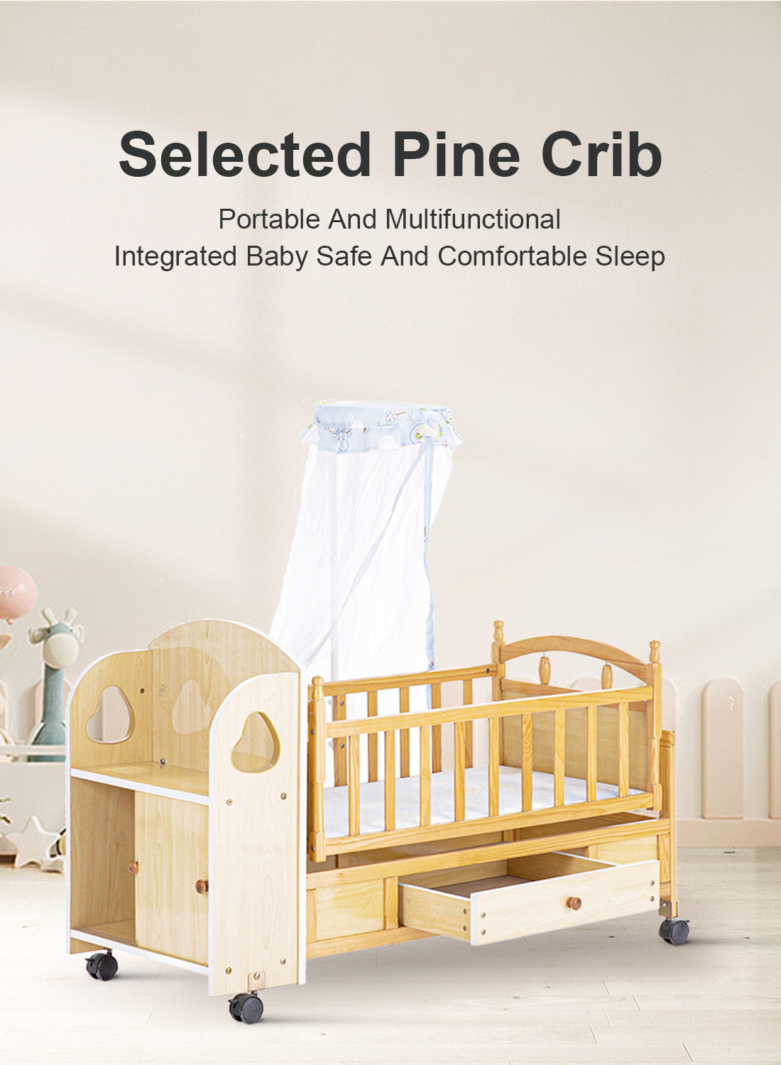 مصنع مصدر الروضة سرير الخشب الصلب بالجملة توسيع سماكة الصنوبر سرير الطفل
