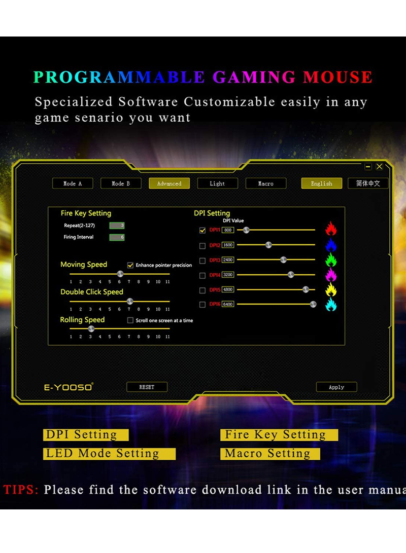 x-7 ماوس الألعاب السلكية RGB الخلفية ، مع تسجيل الماكرو ، 6400 إدارة شؤون الإعلام قابل للتعديل ، لعبة الماوس مريح ، ويندوز 7 / 8 / 10 / إكس بي فيستا لينكس الأسود