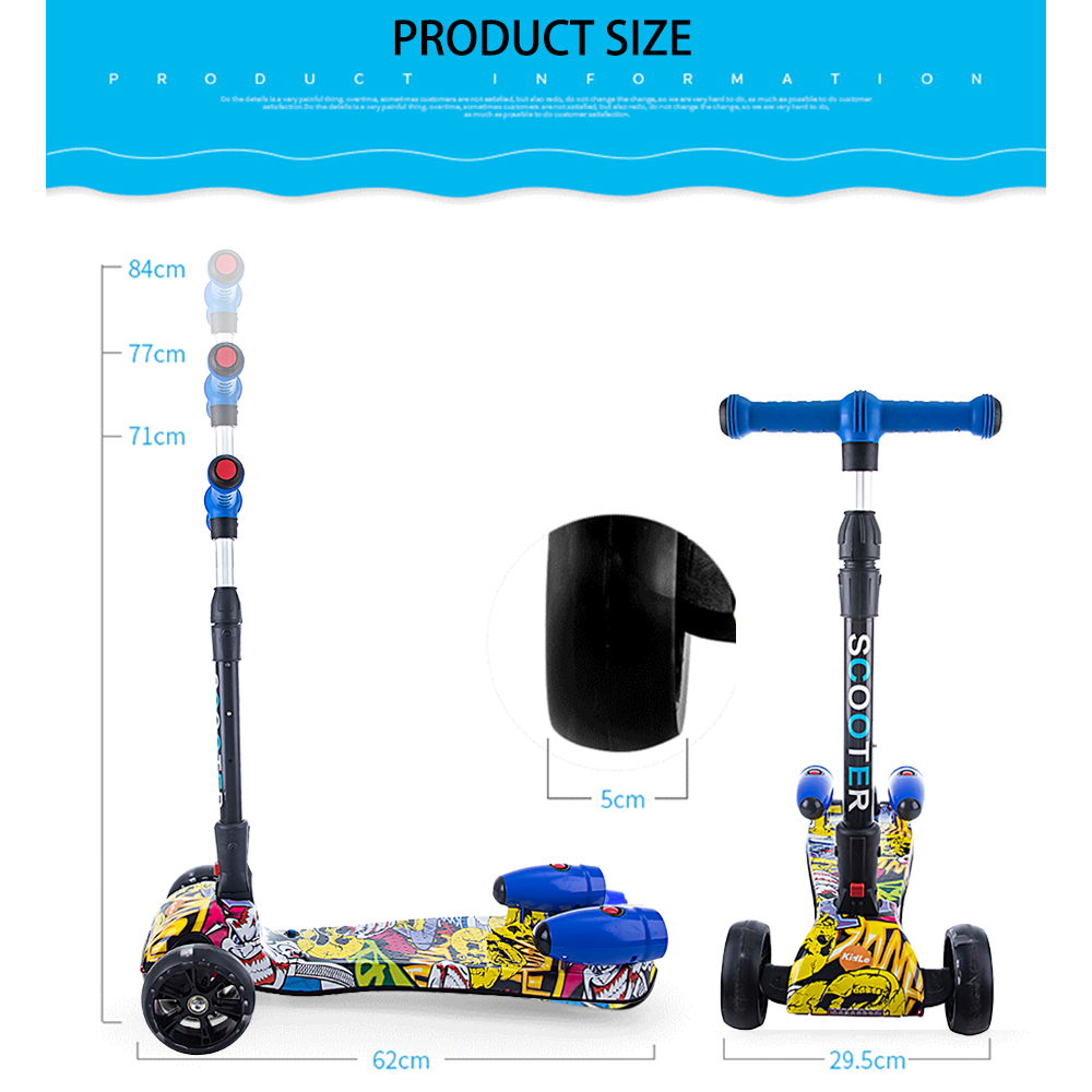 كيدل سكوتر للأطفال 3 عجلات ارتفاع قابل للتعديل للطي سكوتر فلاش مناسبة للبنين والبنات