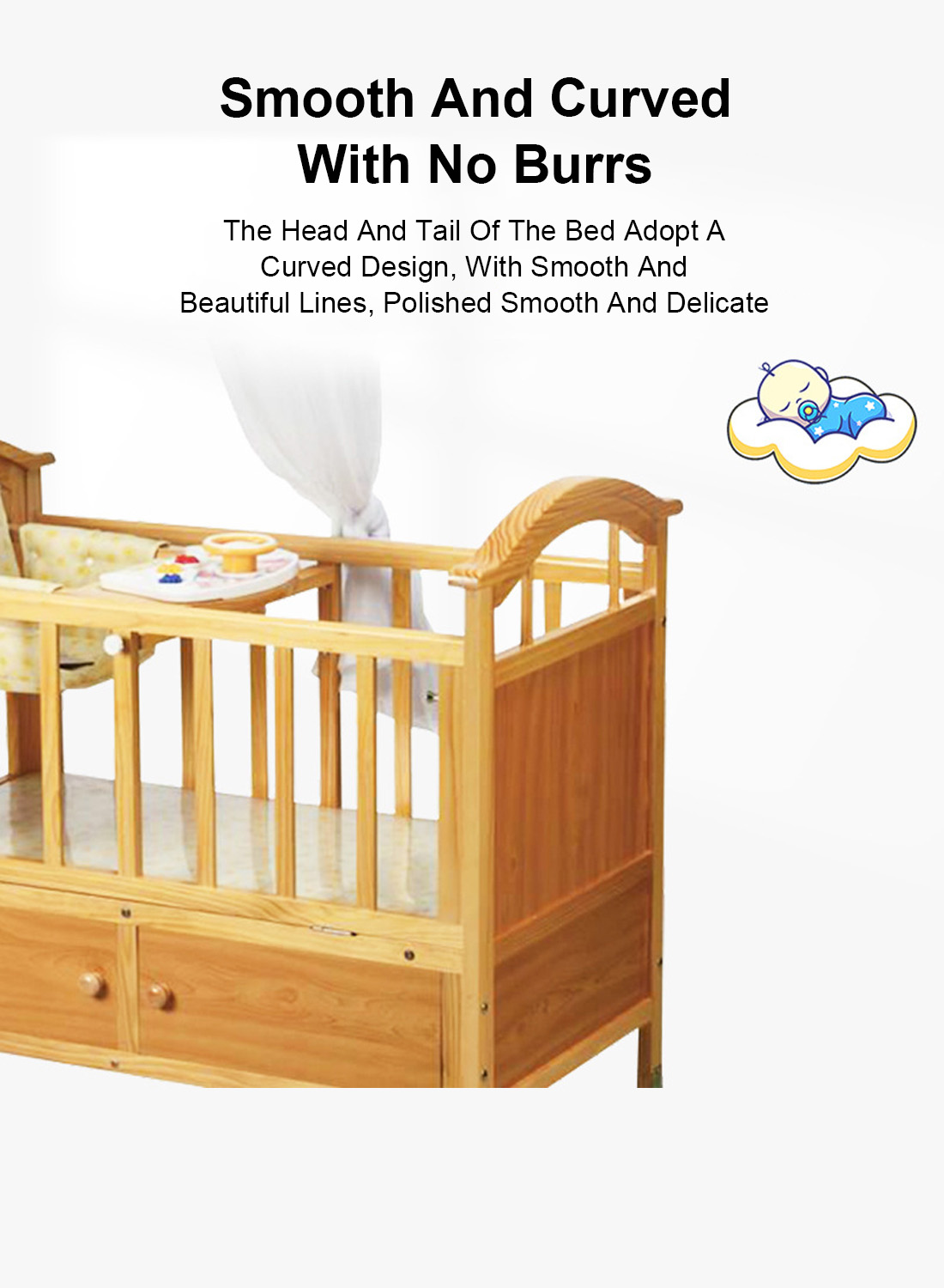 متعددة الوظائف السرير خشب الصنوبر لؤلؤة بيضاء سرير الأطفال حديثي الولادة سرير المهد 0-3 سنوات مع بكرات