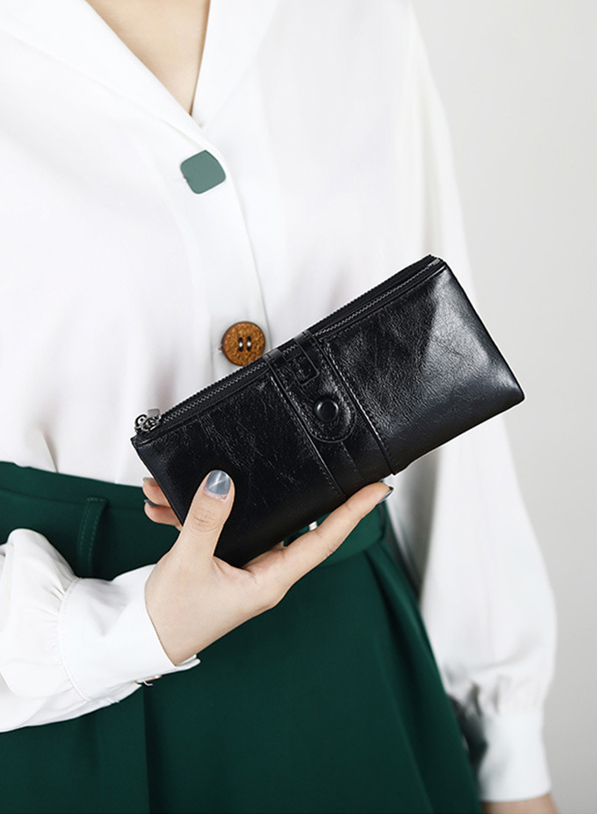 كلاسيكيّ حجارة أسلوب [ بو ] جلد سيدة حقيبة يد محفظة طويل كبير قدرة تسوق نقل سحاب محفظة بطاقة حامل 19.5 * 11 * 2.5cm