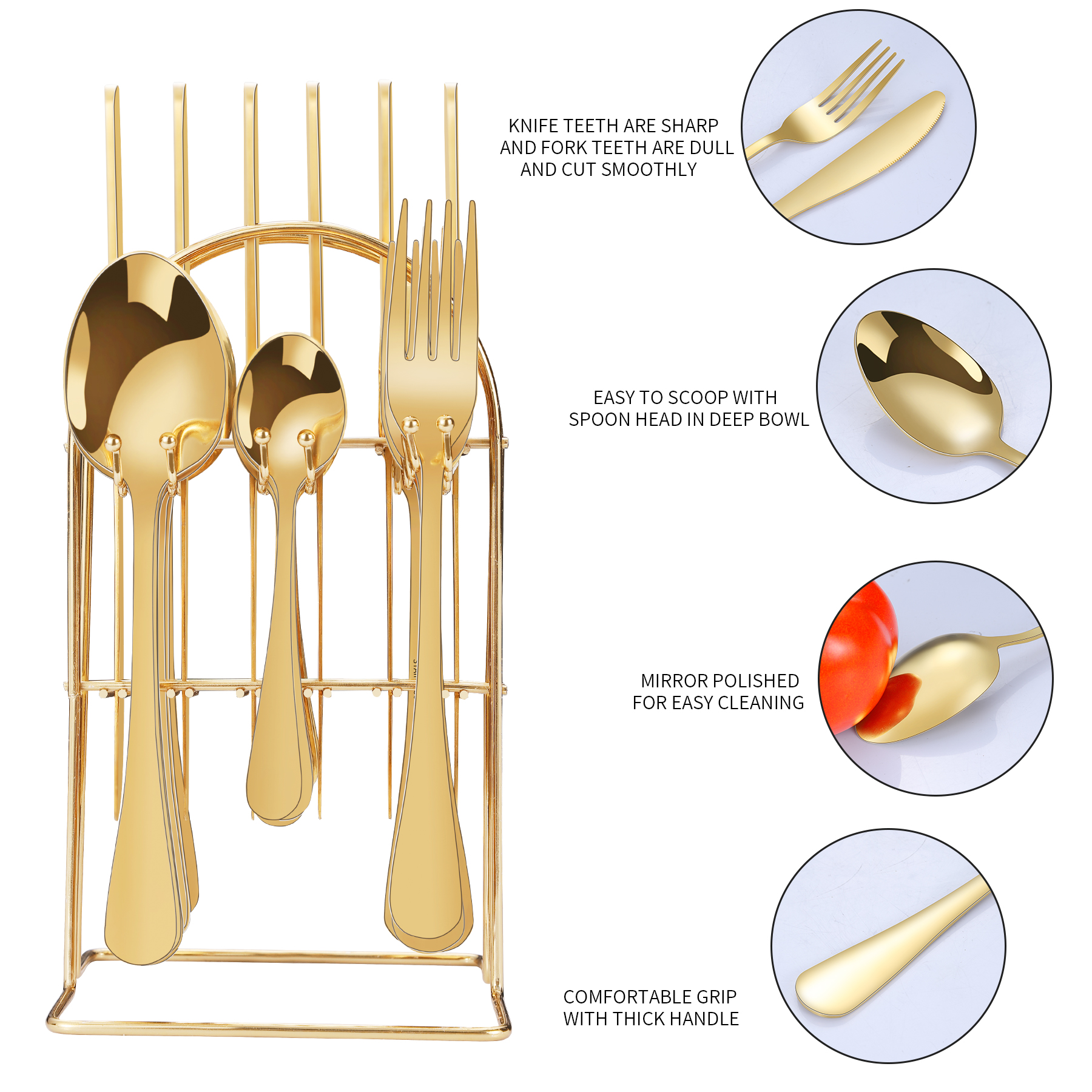24 قطعة من الذهب الخالص الفولاذ المقاوم للصدأ أدوات المائدة
