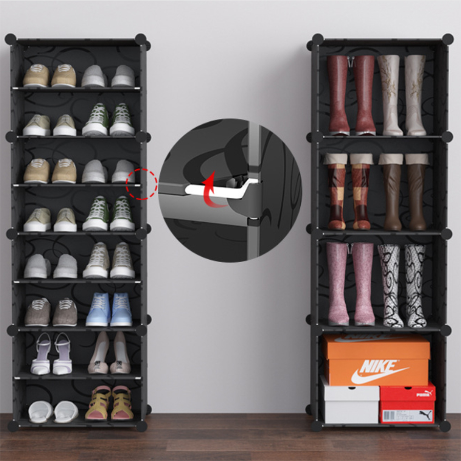 Black Assembled Shoe Cabinet Storage Cabinet 2 Rows 6 Floors