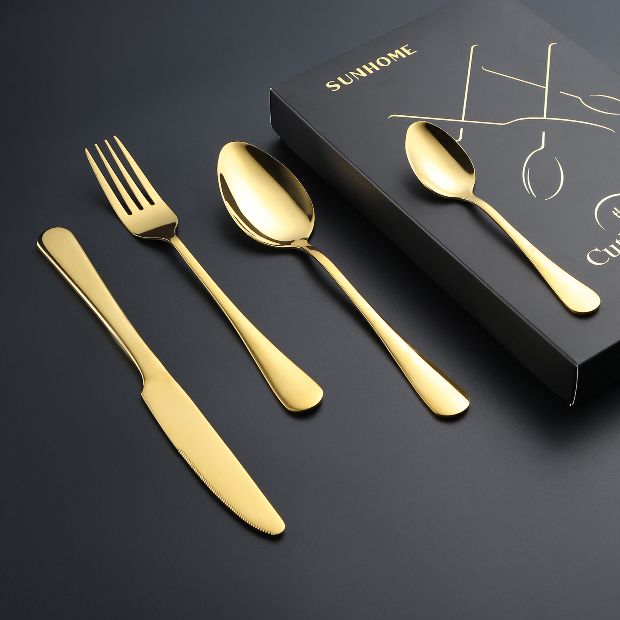 4 قطعة مجموعة الفولاذ المقاوم للصدأ أدوات المائدة الذهبية