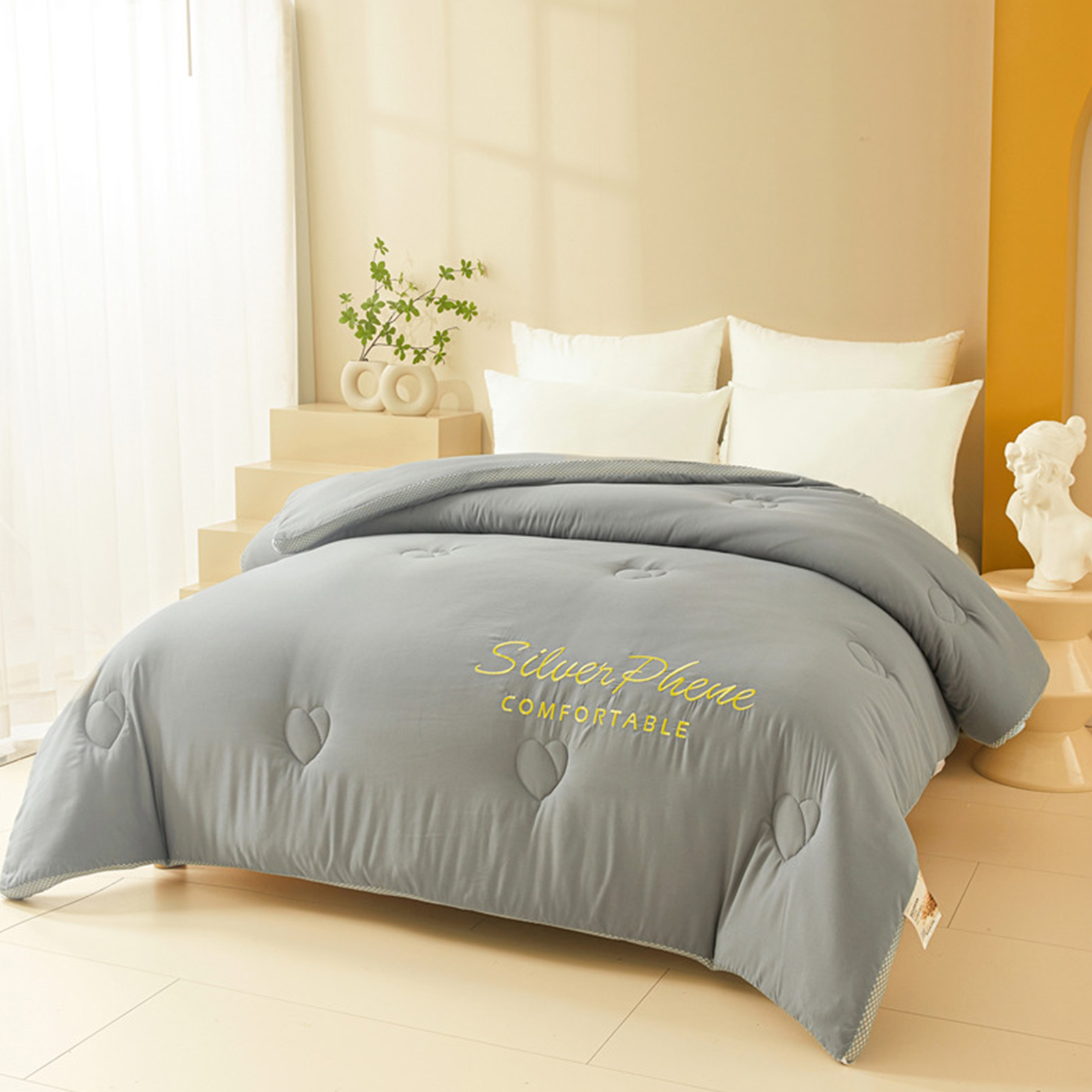أربعة طبقة عالمية لحاف مع غطاء لحاف سرير 2 متر ( 200 * 230cm ) ، رمادي