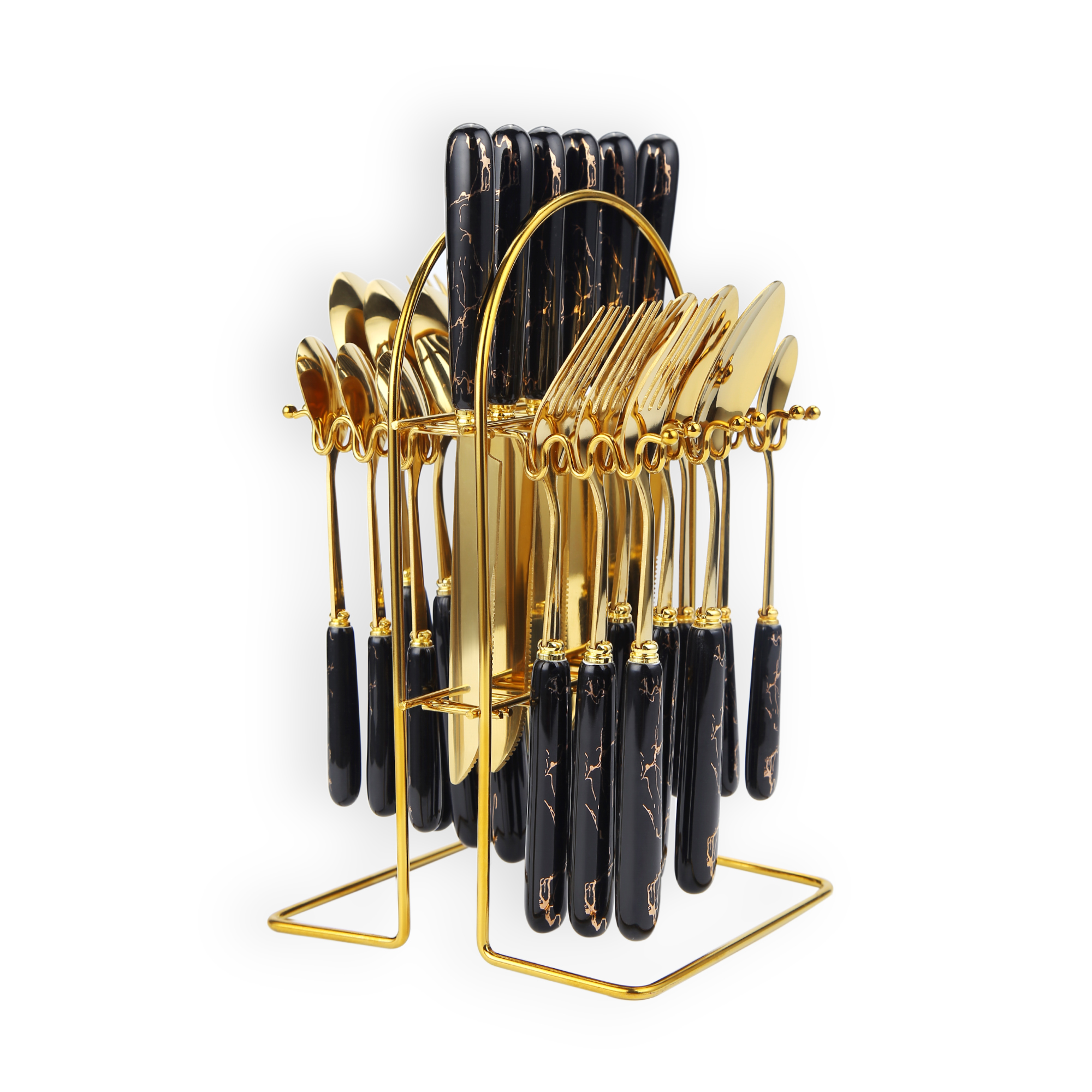 24 قطعة مجموعة أدوات المائدة الفولاذ المقاوم للصدأ ، مع الذهب الخالص / أسود