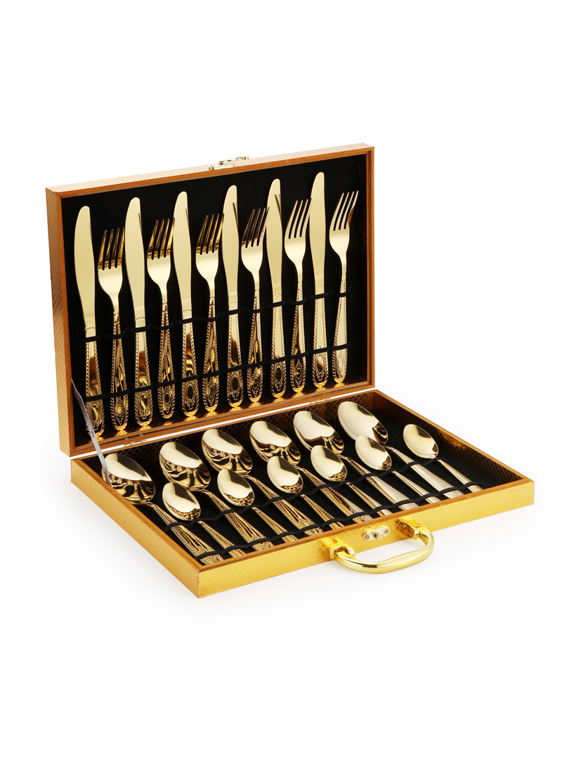 24 قطعة من الفولاذ المقاوم للصدأ أدوات المائدة الذهبية