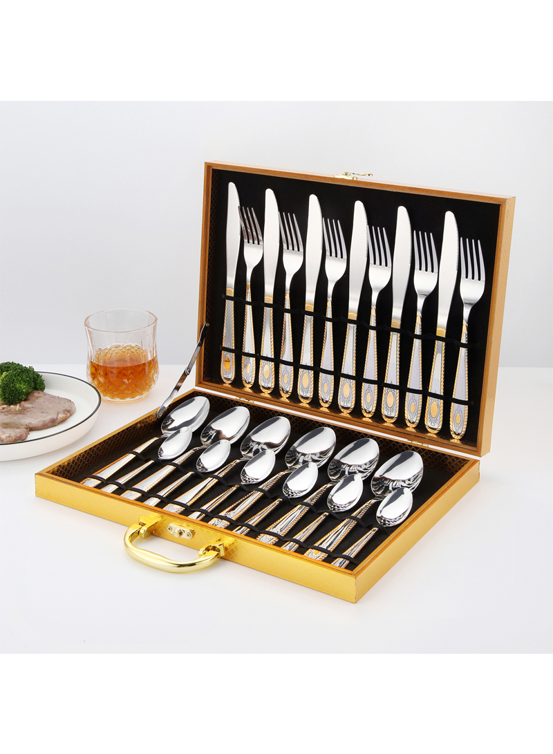 24 قطعة مجموعة أدوات المائدة الفولاذ المقاوم للصدأ الفضة / الذهب