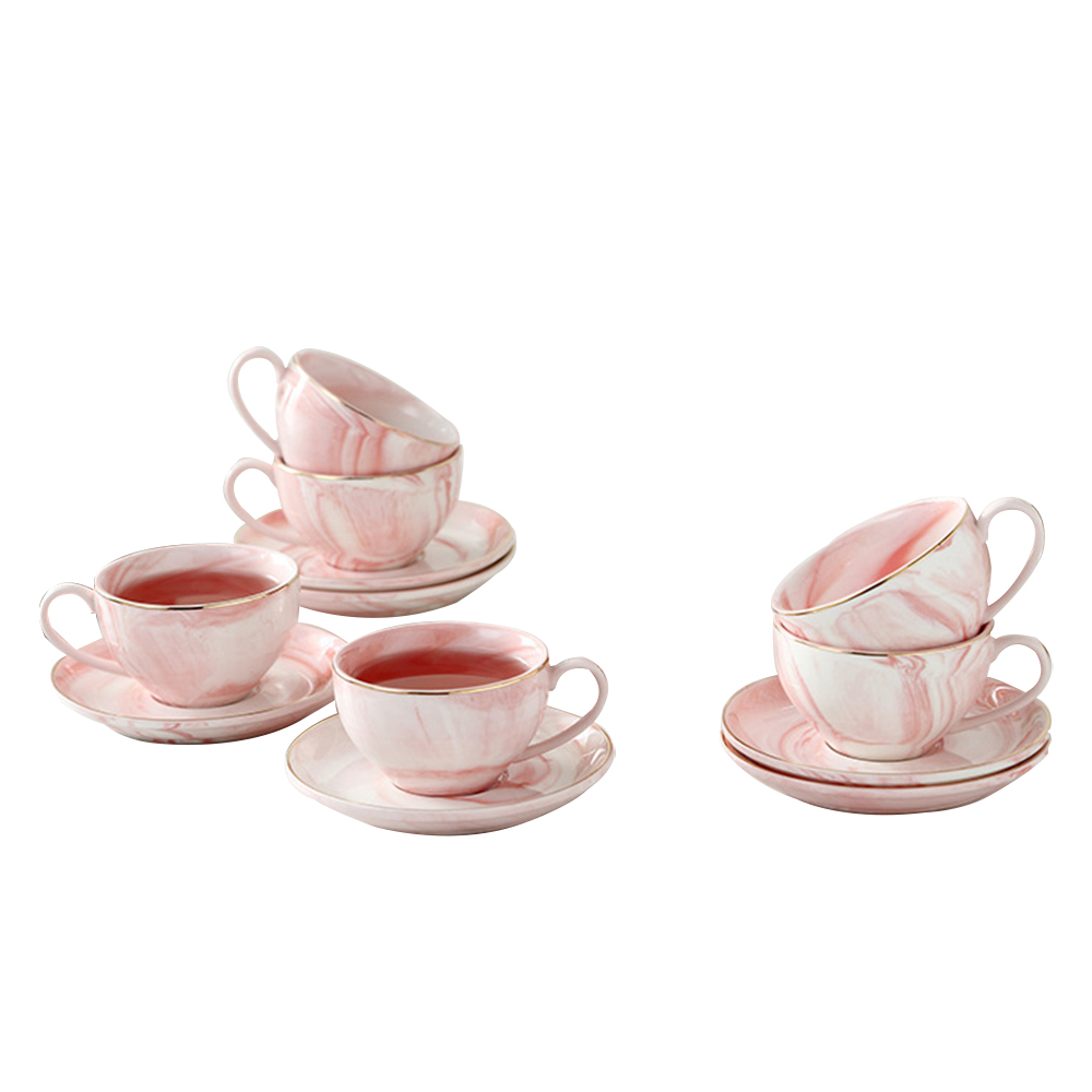 6 قطعة من الرخام الوردي تصميم فنجان قهوة وصلصة مجموعة