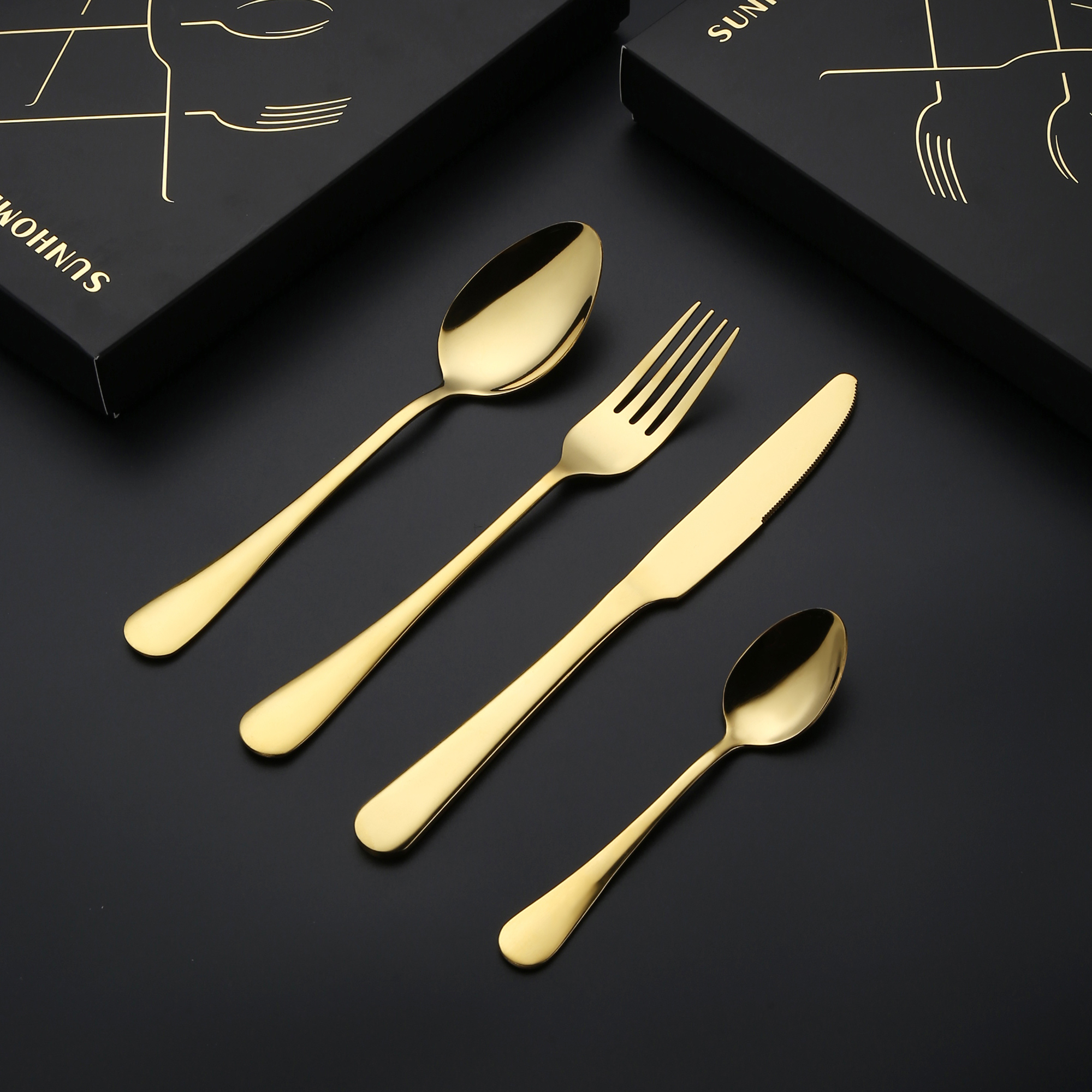 4 قطعة مجموعة الفولاذ المقاوم للصدأ أدوات المائدة الذهبية