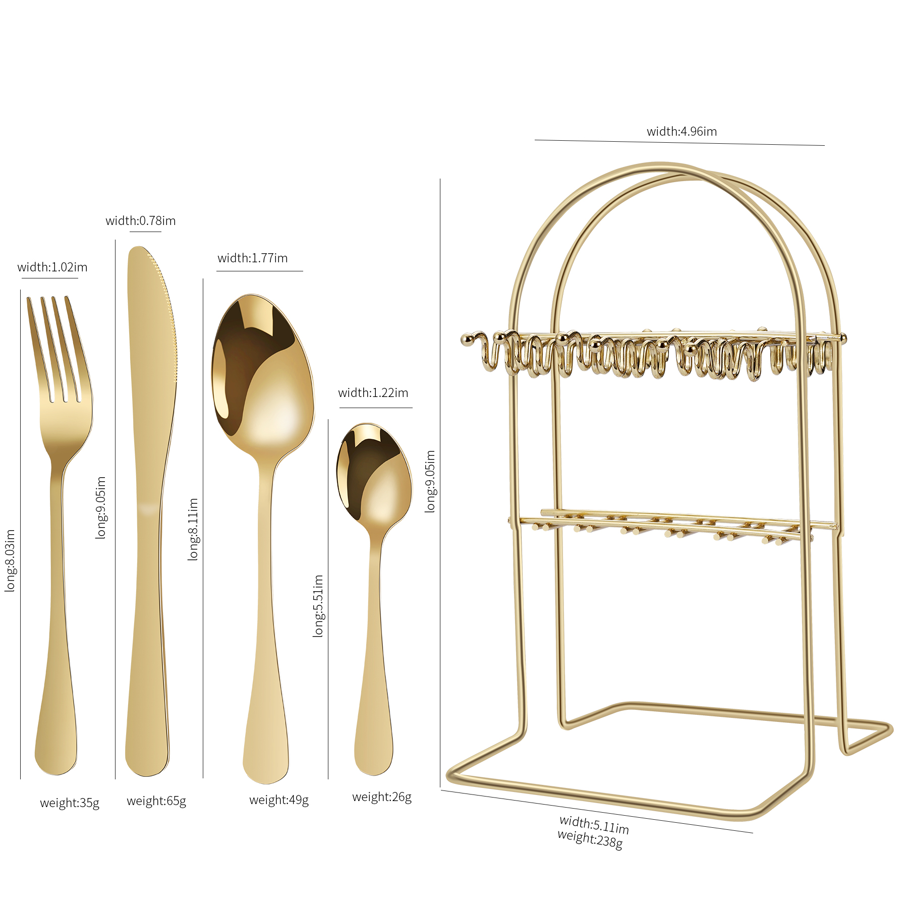 24 قطعة من الذهب الخالص الفولاذ المقاوم للصدأ أدوات المائدة