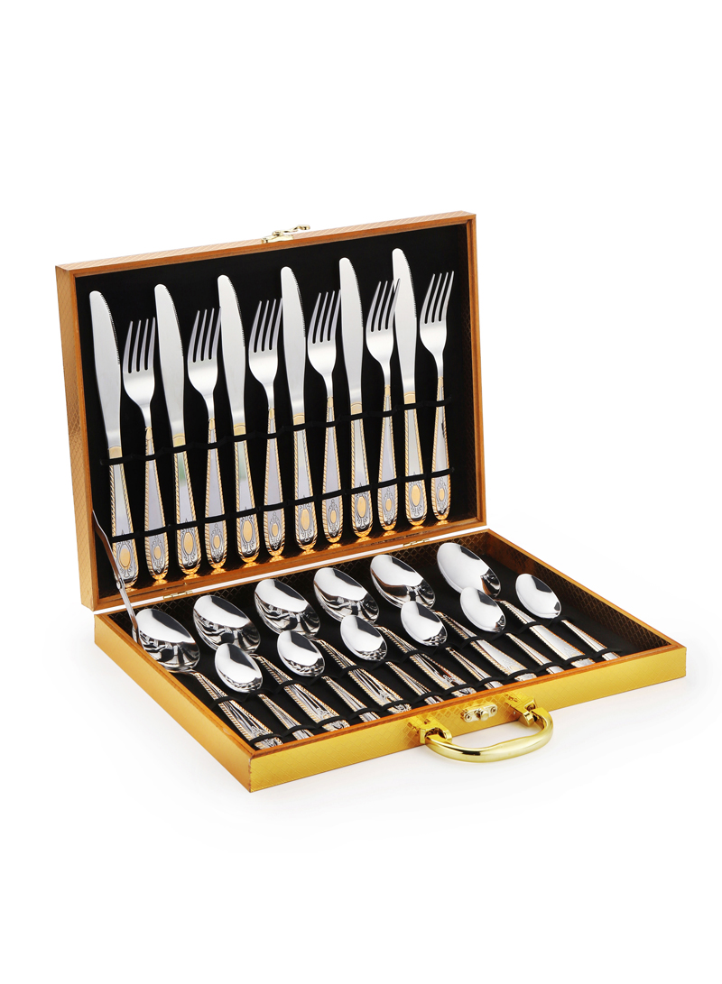24 قطعة مجموعة أدوات المائدة الفولاذ المقاوم للصدأ الفضة / الذهب