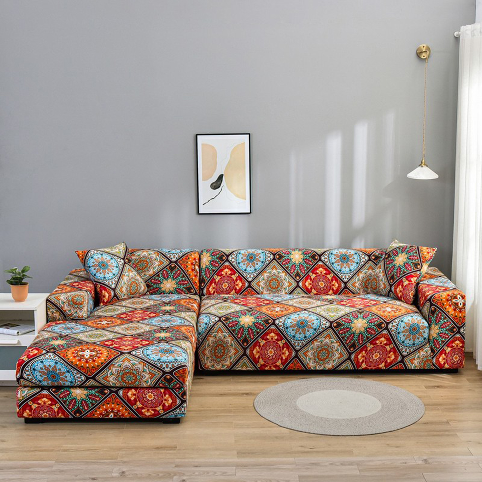 اثنين من قطعة من لام على شكل أريكة لينة مرنة طباعة مجموعة من ثلاثة أشخاص ، أربعة مواسم قابل للغسل ، مع 2 وسادة