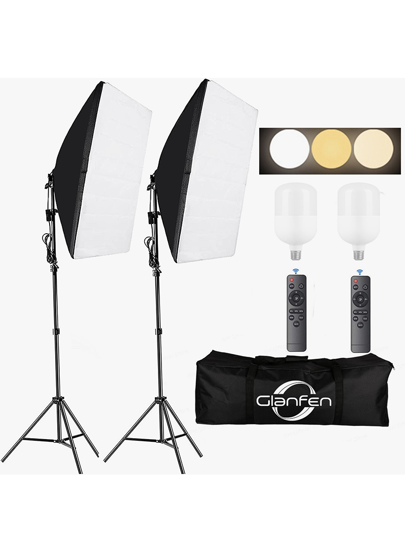 التصوير الفوتوغرافي لينة مربع الإضاءة كيت ، مع 2 200W ثلاثة ألوان مصباح لينة مربع وحقيبة يد