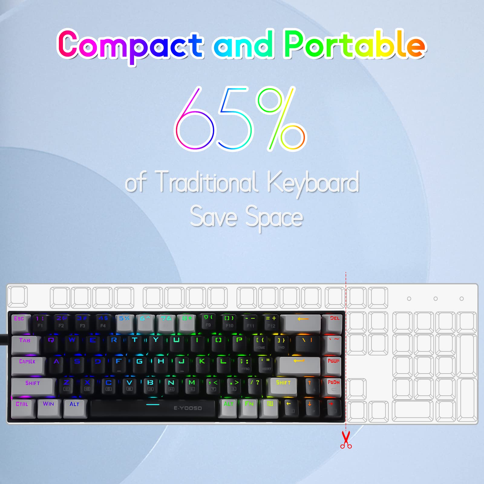 z-686 65 ٪ RGB لعبة لوحة المفاتيح ، لوحة المفاتيح الميكانيكية السلكية 68 مفتاح التبديل الأحمر ، تنطبق على مكتب الألعاب