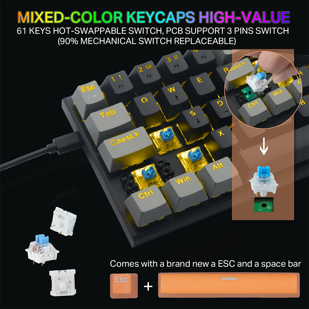 z11 RGB الميكانيكية لعبة لوحة المفاتيح ، لوحة المفاتيح الخلفية RGB السلكية مع الأحمر التبديل ، ويندوز ، نظام التشغيل ماك