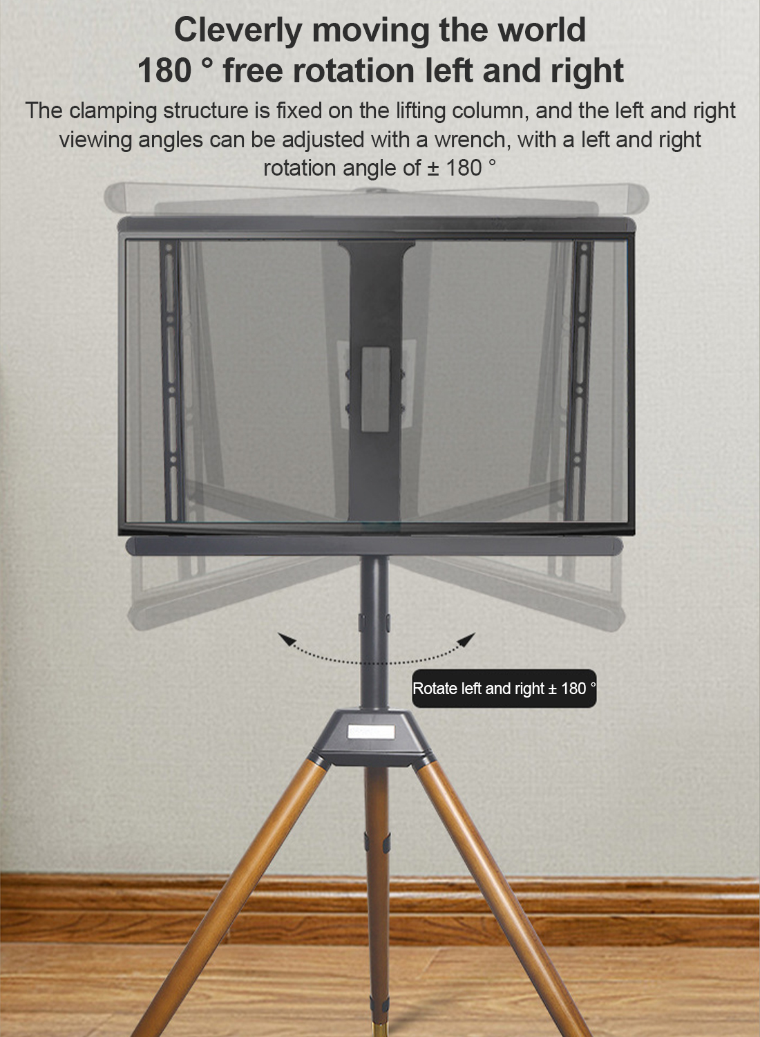 خشبية حامل التلفزيون ، مع قاعدة ترايبود ، 32-75 بوصة الشاشة ، قابل للتعديل ارتفاع التلفزيون الكلمة قوس 180 درجة الروتاري التلفزيون المحمولة قوس ، تنطبق على غرف النوم وغرف المعيشة والاستوديوهات