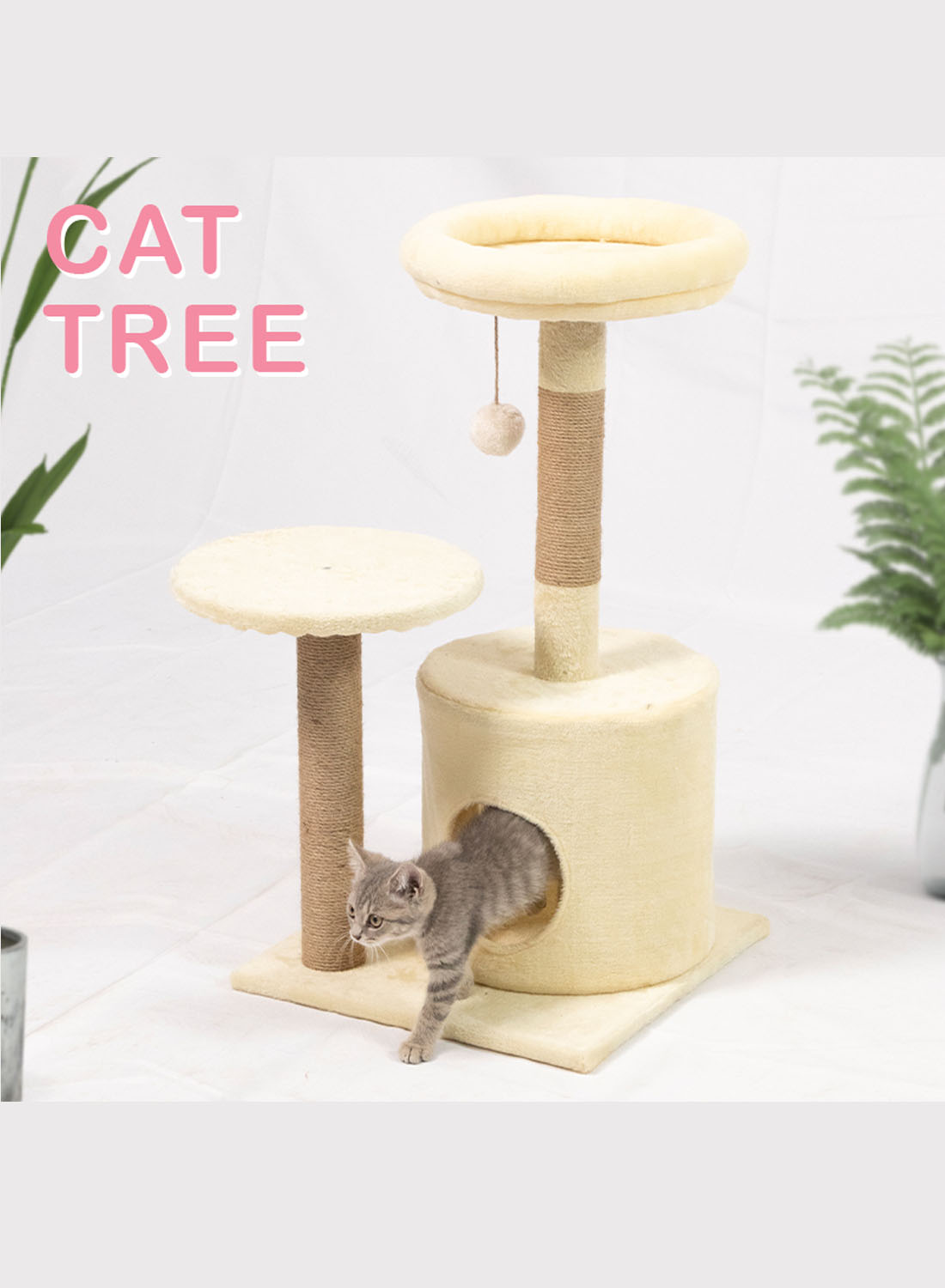 القط شجرة 30 بوصة القط برج ، مع تغطية سيسال خدش الأرض العمود ، شقة مريحة ، أفخم الفرخ ، أفخم الكرة للاستخدام في الأماكن المغلقة القط