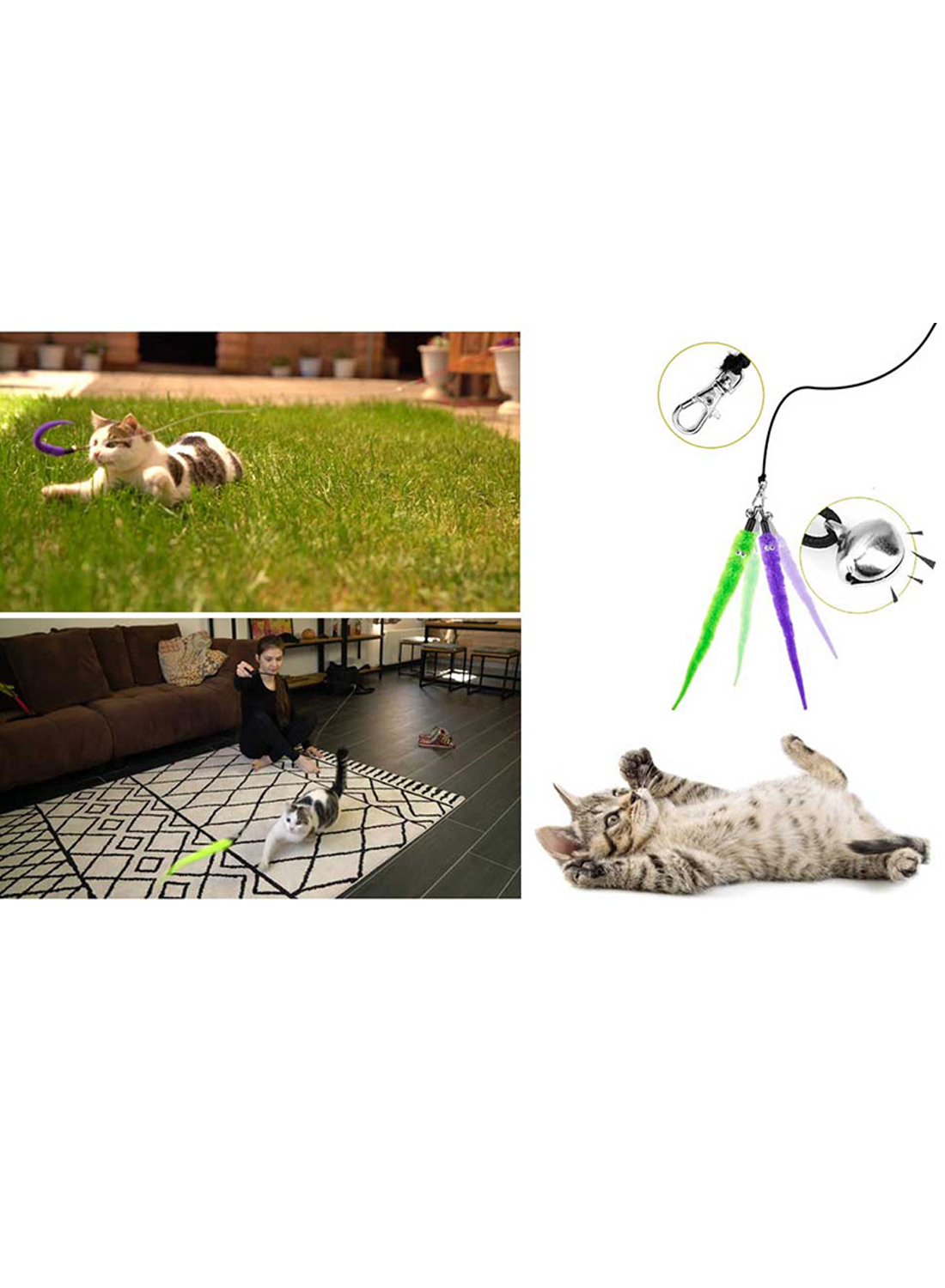 12 قطعة في الأماكن المغلقة لعبة القط الحيوانات الأليفة التفاعلية لدغة عصا مجموعة لعبة القط ريشة عصا