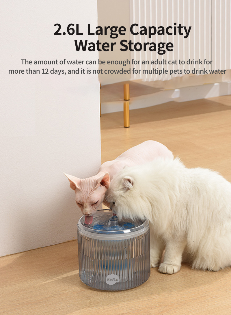 2.6L التلقائي بالكامل موزع المياه الحيوانات الأليفة صامت موزع المياه وعاء تغذية الحيوانات الأليفة موزع المياه