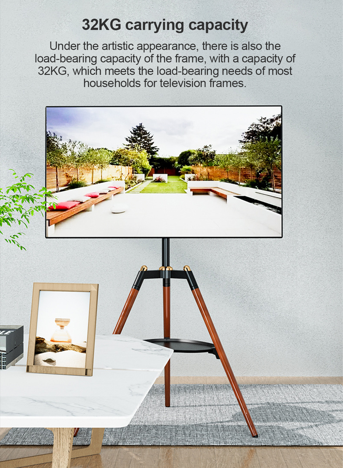 قابل للتدوير الكلمة خشبية التلفزيون الوقوف مع قاعدة التخزين ، 32-65 بوصة شاشة التلفزيون في المكاتب المنزلية