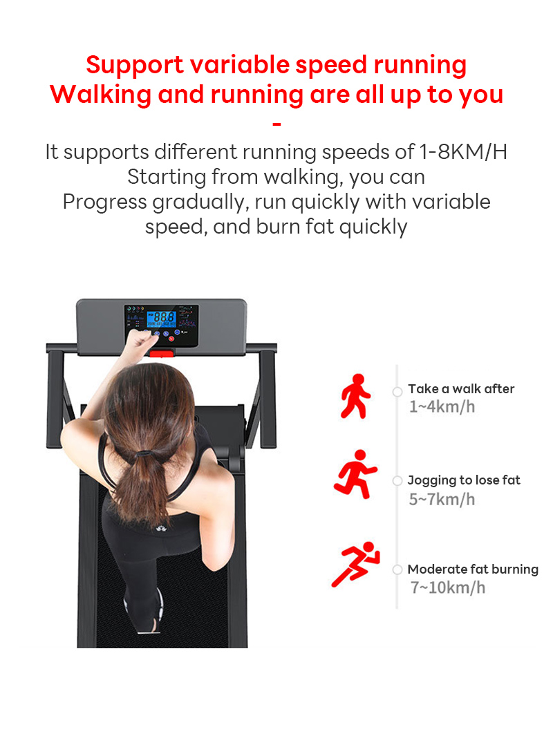 Household 2.0HP 1-8KM/H Fitness Treadmill with LED Display, Multi-Functional Foldable Fitness Tablet Walking Machine