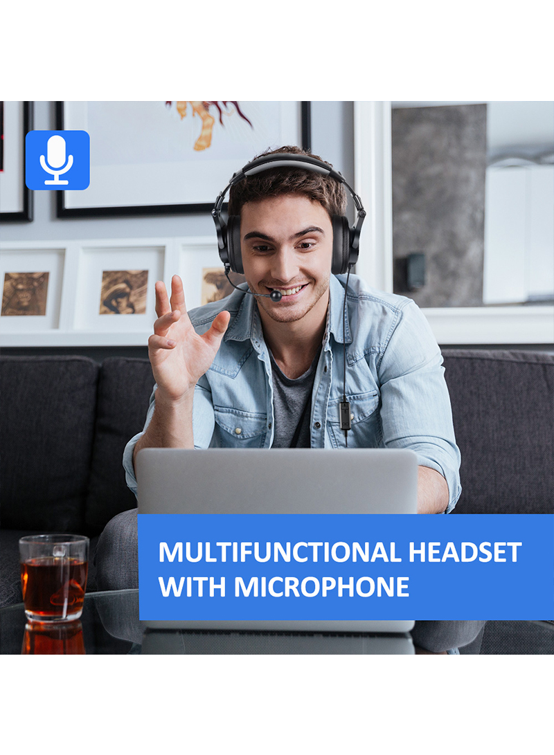 سماعة رأس A71D USB مزودة بميكروفون فوق الأذن وكابل كتم صوت مدمج وسماعات رأس استريو سلكية للكمبيوتر المحمول